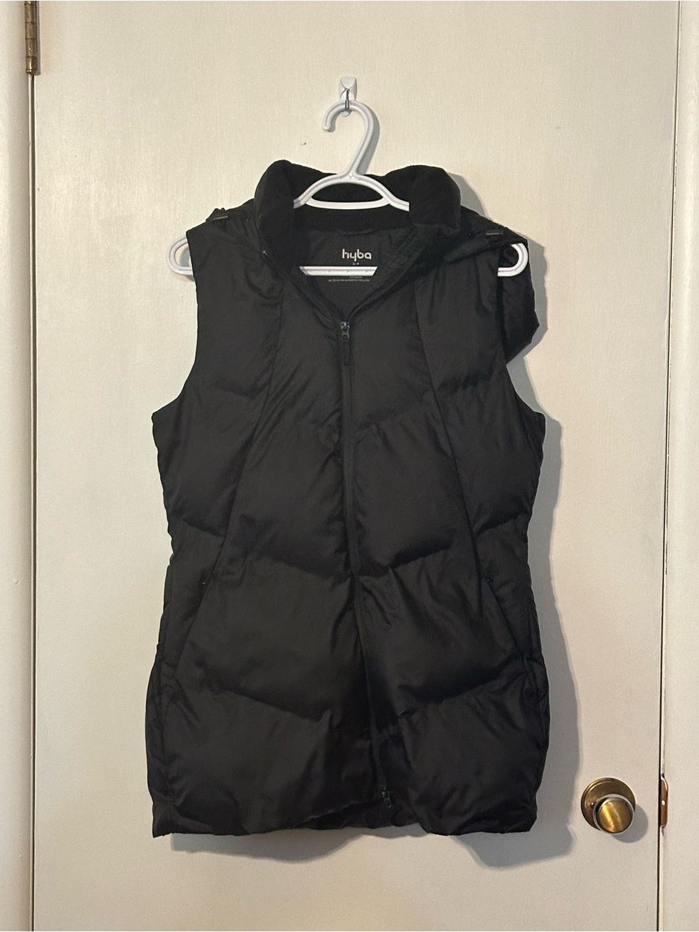 Hyba black womens puffer vest  sz small winter casual sporty layers hood pockets